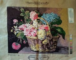Vintage Margo De Paris Completed Needlepoint,  Floral,  Flowers,  France,  18 X 14