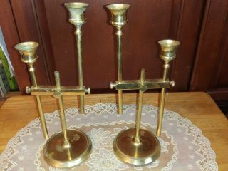 Set Of 2 Vintage Brass Adjustable Candle Holders 13 " At Highest