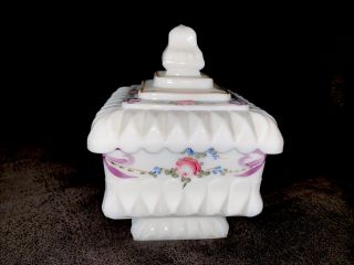 Vintage Westmoreland Hand Painted Wedding Milk Glass Candy Dish Roses & Bows 7”