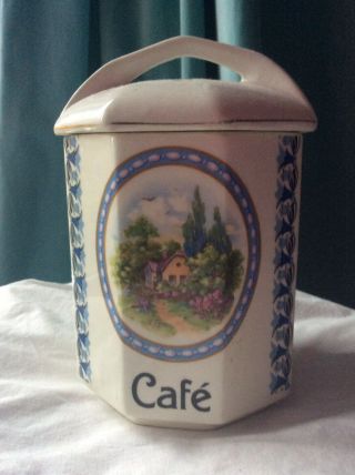 Vintage French Ceramic Kitchen Canister Coffee Cafe Pottery Floral House Roses