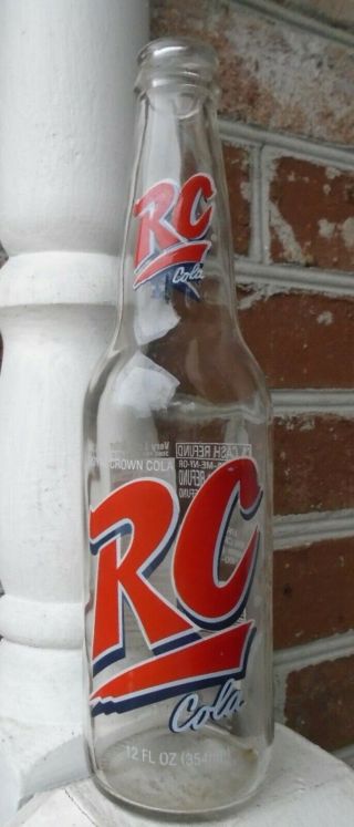 Vintage Royal Crown Rc Cola 10 Oz Clear Soda Bottle Red White Blue Paint Labels