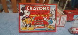 Vintage 1950 Disney Donald Duck Mickey Mouse Crayon Tin Transogram Graphic Paper
