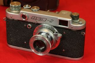 Early Fed 2 Russian Soviet Rangefinder 35mm Film Camera,  50mm F3.  5 Folding Lens