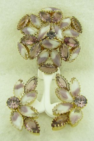 Vintage Juliana Purple Lavender White Givre Glass Rhinestone Brooch Pin Earrings