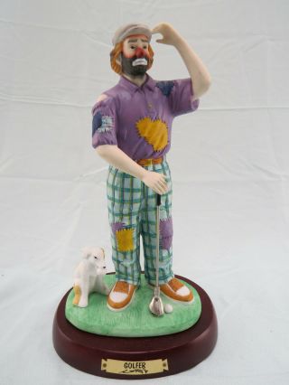 Vintage Emmett Kelly Jr " Golfer " Clown W/ Dog Figuring W/ Base By Flambro
