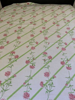 Vintage Perma - Prest Percale Twin Flat Sheet Carnations Green Pink Stripe Floral