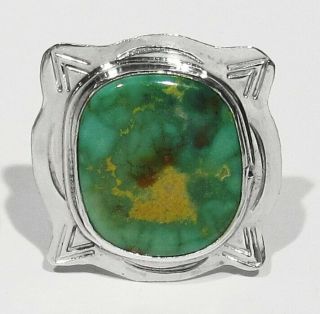 Big Fine Vintage Signed Navajo 925 Silver Natural Green Royston Turquoise Ring 7