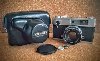 Vintage Konica Auto S 35mm Rangefinder Camera W F1.  8 47mm Lens - And Case - Exc