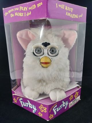 Vintage 1998 Furby Tiger Electronic Toy Model 70 - 800 White W/ Pink Ears