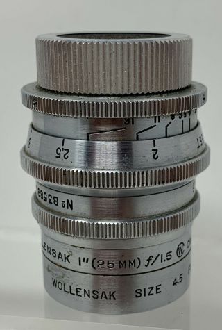 Wollensak Cine Raptar 1” 25mm F1.  5 Movie Camera Lens