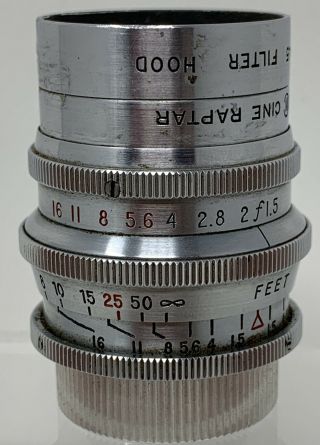 Wollensak Cine Raptar 1” 25mm F1.  5 Movie Camera Lens 3