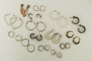 15 Pairs Vintage & Modern 925 Sterling Silver Hoop Earrings Some With Stones