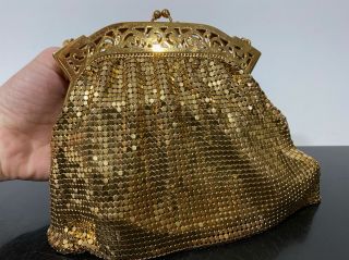 Vintage Whiting & Davis Gold Tone Mesh Compact Evening Handbag Purse