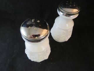 Vintage Westmoreland White Milk Glass Paneled Grape Salt & Pepper Shaker Set 2
