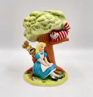 Vtg Disney Alice In Wonderland Figurine Under Tree With Rabbit Cheshire Cat 7 "