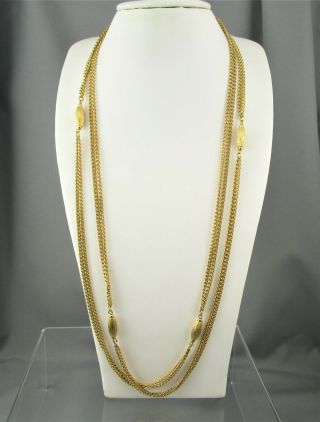 Vintage Signed Monet Gold Tone 54 " Long Necklace W Bead Stations 4343