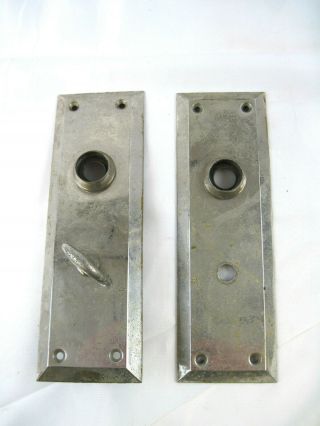 2 7 " X2 " Vintage Silver Metal Doorknob Plate Set With Cylinder Hole Round Base