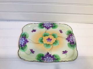 Vintage Vanity Dresser Tray Floral Hand Painted Purple Violet Flowers Porcelain