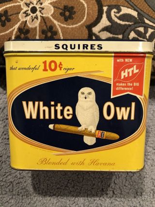 Vintage White Owl Squire Blunts 10 Cent Cigar Tobacco Tin Box Can