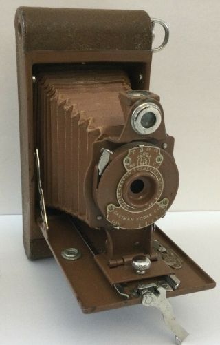 Vintage 1930s Kodak Brown Rainbow Hawk - Eye Model B Folding Bellows Camera
