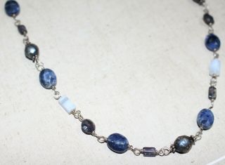 Vintage Sterling Silver 925 Artisan Gemstone And Pearl Beaded Necklace