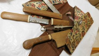 Vintage Bonsai Tool Chef Japanese 4 Knife Kit Set Carbon Steel Silk Carry Case