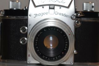 IHAGEE DRESDEN 35mm camera EXA model EXaKTA w lens E.  LUDWIG MERITAR 50mm F/2.  9 3
