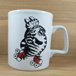 Vtg B Kliban Cat Red Roller Skates Cat Cup Mug Kiln Craft England Coffee