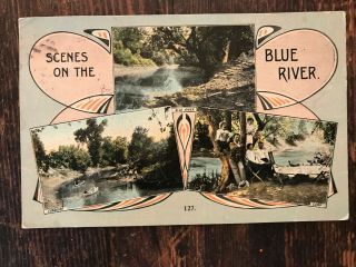 1914 Postcard Scenes On The Blue River Kansas City Mo Missouri Vintage Rare