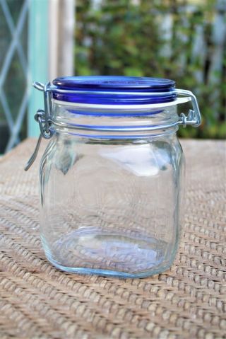 Vintage Bormioli Rocco Fido Cobalt Blue Glass Lid Apothecary Jar - Made In Italy
