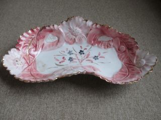 Vintage Porcelain Vanity Dresser Tray Floral Hand Painted Pink Flowers
