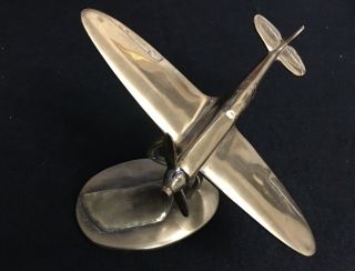 Vintage Solid Brass WW2 RAF Spitfire Model And Stand,  With Song Sheet. 2