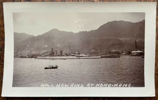 Vintage Pc Size Photographic Image Of Royal Navy H.  M.  S Hawkins At Hong Kong 20’s