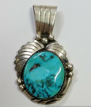 Vintage Signed Scott Skeets Sterling Silver Turquoise Navajo Pendant