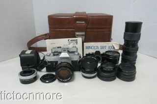 Vintage Camera Grouping W/ Canon Ftb Camera W/ 50mm 1:1.  4 Lens Wide Angle Lens