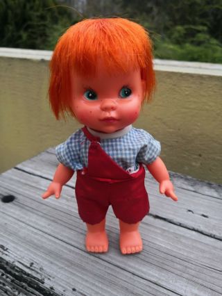 Vtg Rare Mexican Rubber Orange Boy Doll W/ Red Hair & Freckles Mexico Elizabeth