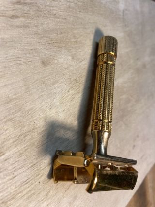 Vintage Gillette Adjustable Safety Gold Tone Razor Pat Off 2 Usa