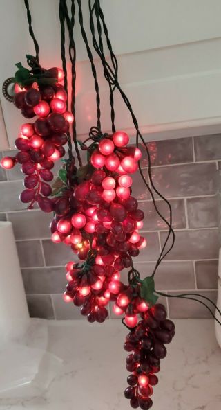 Vtg Grape Soft Clusters Lighted Purple Grapevine Wine Garland Electric 10 Ft