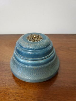 Vintage Blue Powder Jar Music Box With Puff