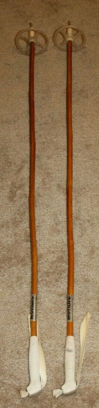 Vintage 1 Pair Nordic Bamboo Cross Country Ski Poles 130 Cm