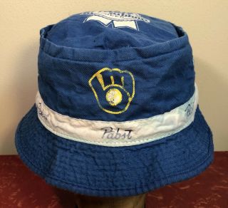 Vintage 80s Pabst Blue Ribbon Beer Milwaukee Brewers Bucket Hat