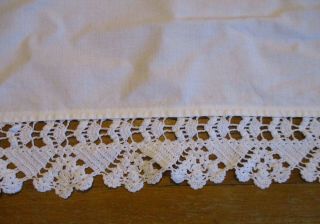 Vintage Cotton Sheet With Hand Crochet Lace Edging Trim 81 " X 82.  5 " -