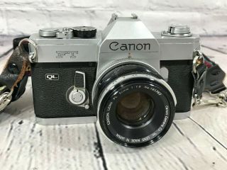 Vintage Canon Ft Ql 35mm Camera With Fl 50mm Lens Made In Japan