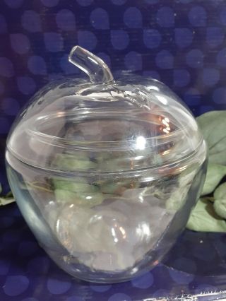 Vintage Anchor Hocking Clear Glass Apple Cookie Jar Shaped Canister Jar W Lid