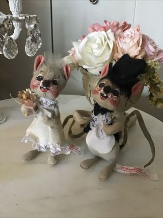 Vintage Annalee Bride And Groom Mice 1986 Wedding 6”