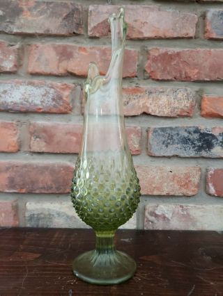 Vintage Fenton Olive Green Hobnail Bud Vase 13 "