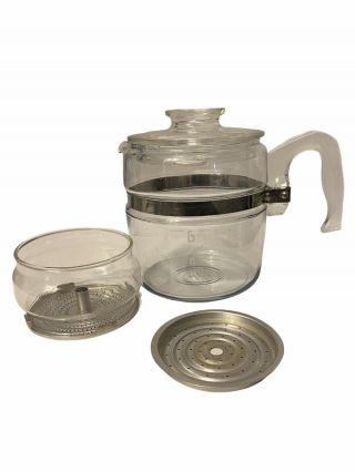 Vintage Pyrex Glass 6 Cup Coffee Pot 7756 - B Stove Top Percolator No Stem