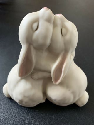 Bisque Hugging Bunny Rabbits Figurine Vintage 1990 Love Is Wonderful Cake Topper