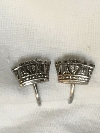 Vintage Art Deco Sterling Silver Crown Royal Screw On Earrings
