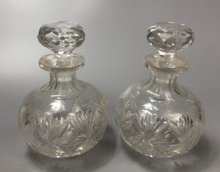 Set Of 2 Vintage Cut Crystal Glass Miniature Liquor Decanters Bottles 6.  25 " Aa